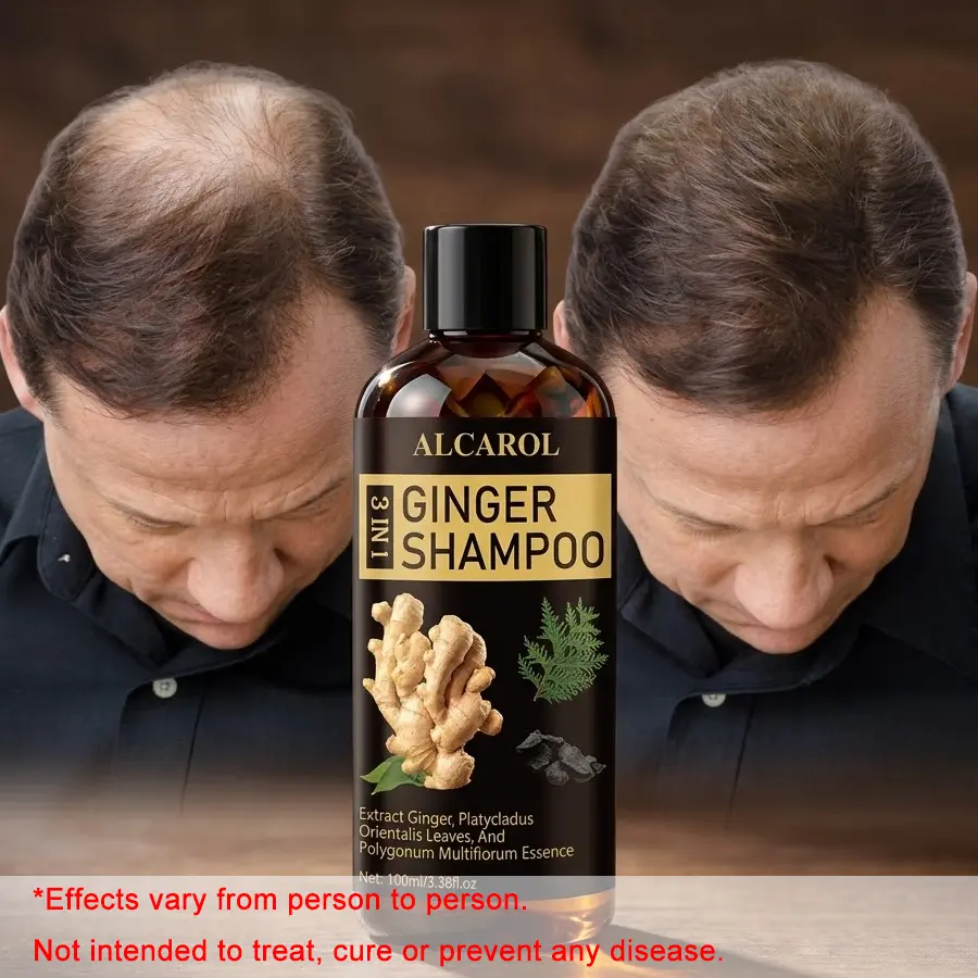Ginger Hair Care Shampoo with Platycladus Orientalis & Polygonum Multiflorum, Natural Hair Growth Shampoo, Reduce Split Ends, Strengthen Hair, Gentle Cleansing Shampoo, 100ml/3.38fl.oz