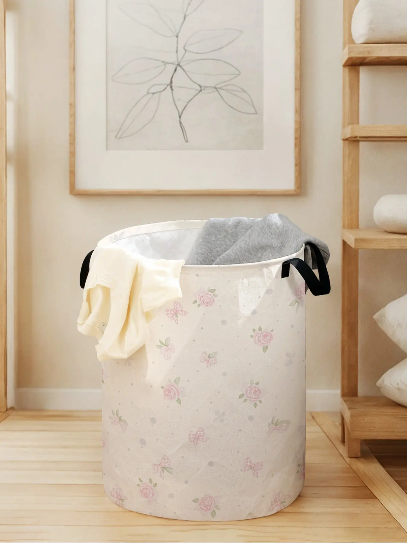 Floral Printed Portable Folding Laundry Basket with Handle, Durable Foldable Storage Bin, Large Capacity for Home Use, Toy Organizer, Valentine's Day Gift, Laundry Hamper, Collapsible Laundry Hamper