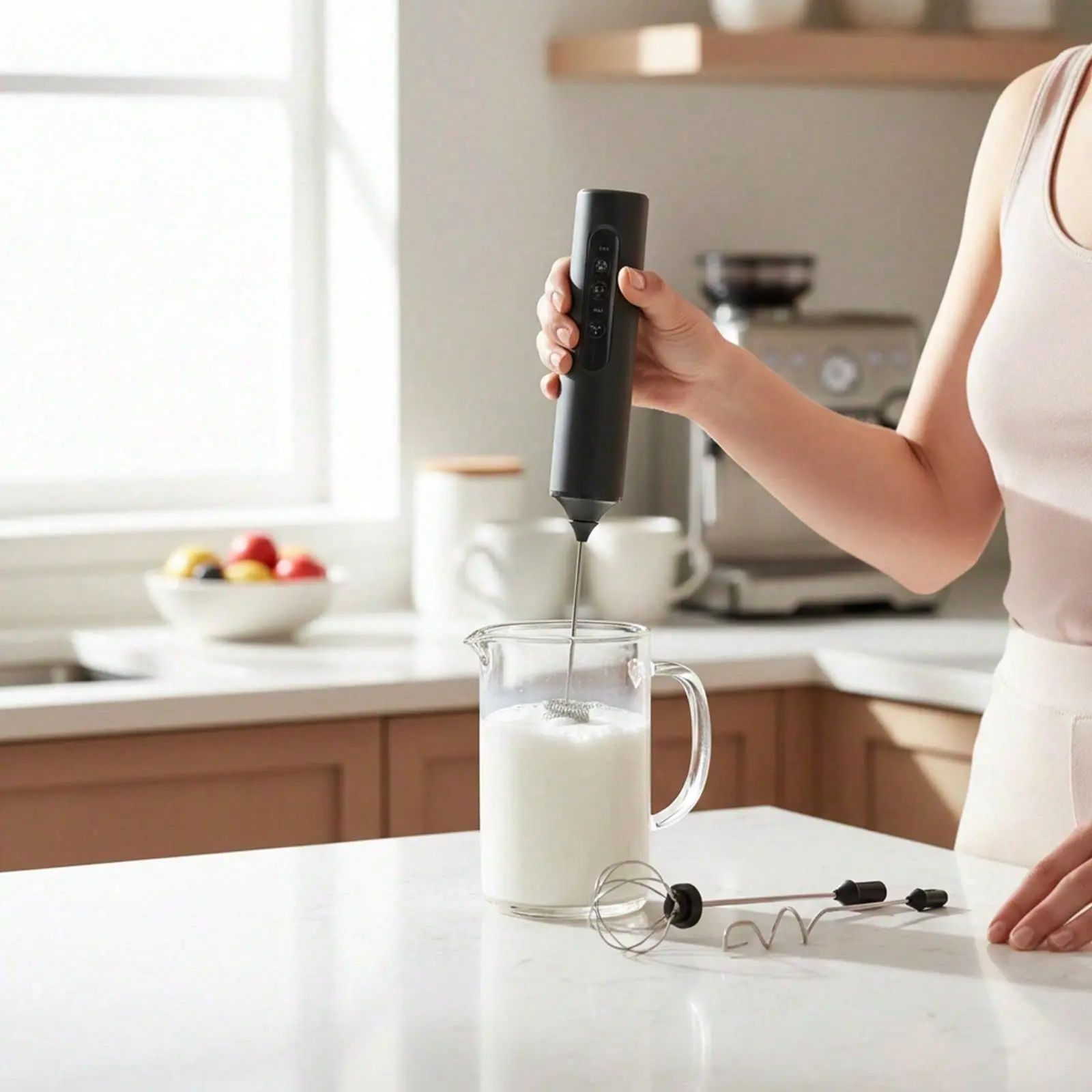 Rechargeable USB Handheld Milk Frother - Stainless Steel Electric Whisk for Cappuccino, Latte, Matcha, Keto Coffee & Protein Shakes, Black, Mother's Day Gifts