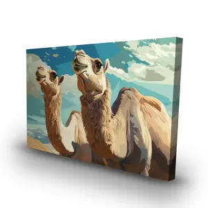 Pictorem C1RC2436W0A12F 24 x 36 in. Camels Looking Up - Beige Canvas Wall Art for Home Decor