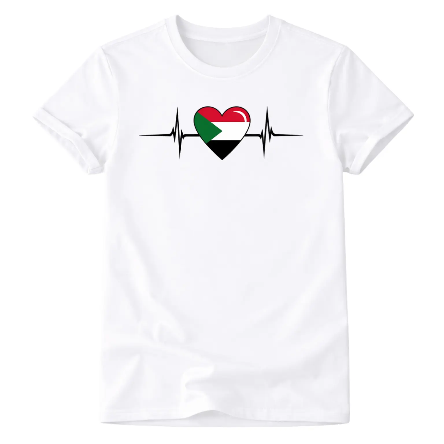 Heartbeat Design Sudanese Flag Sudan Short-sleeve T-Shirt,