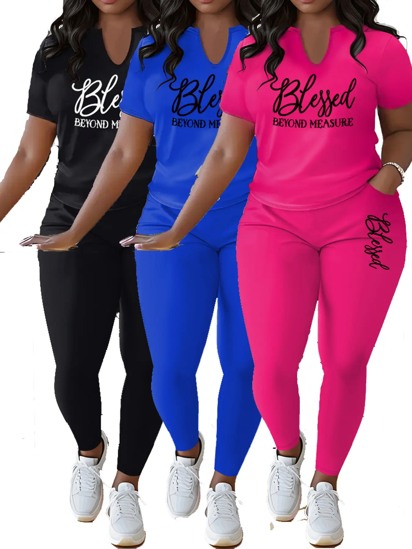 Women's Plus Size Jogger Set, Casual 2-Piece Solid Polyester Blend Loungewear with Long Sleeve Crewneck Top and Pants, Perfect Gift, Crew Neck, Comfy, Athletic