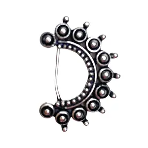 LoveNspire Women's Ethnic Oxidized Marathi Nathani - Round Geometric Clip-On Nose Ring with Faux Pearls, Beads, Costume Body Jewelry for Weddings, Gifting