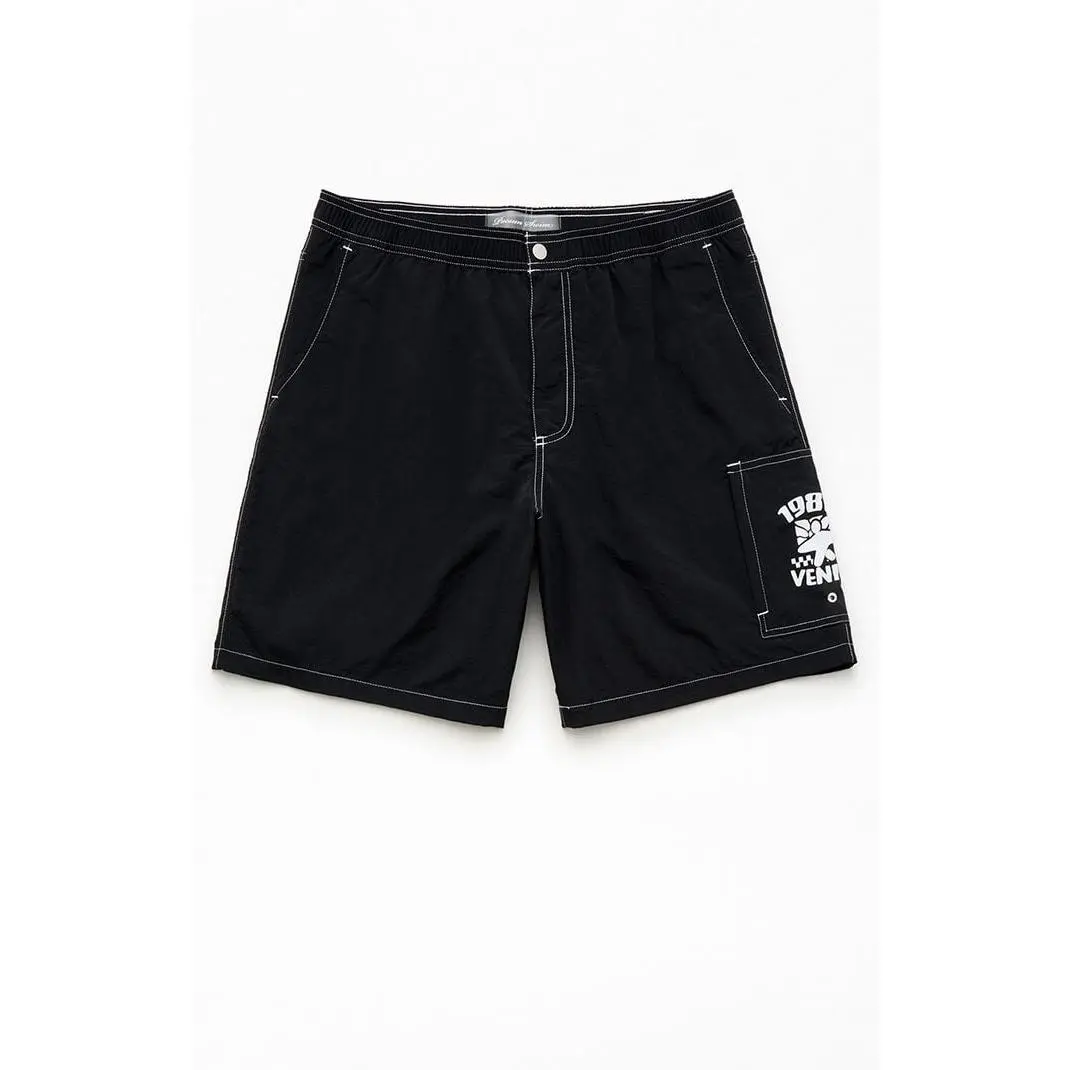 Pacsun Men's Black Rider Baggy 7.5" Swim Trunks