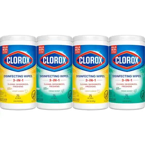 Clorox Disinfecting Cleaning Wipes for Spring Cleaning & Allergy Season, Bleach Free, Fresh Scent and Crisp Lemon, 75 Count Each, Pack of 4