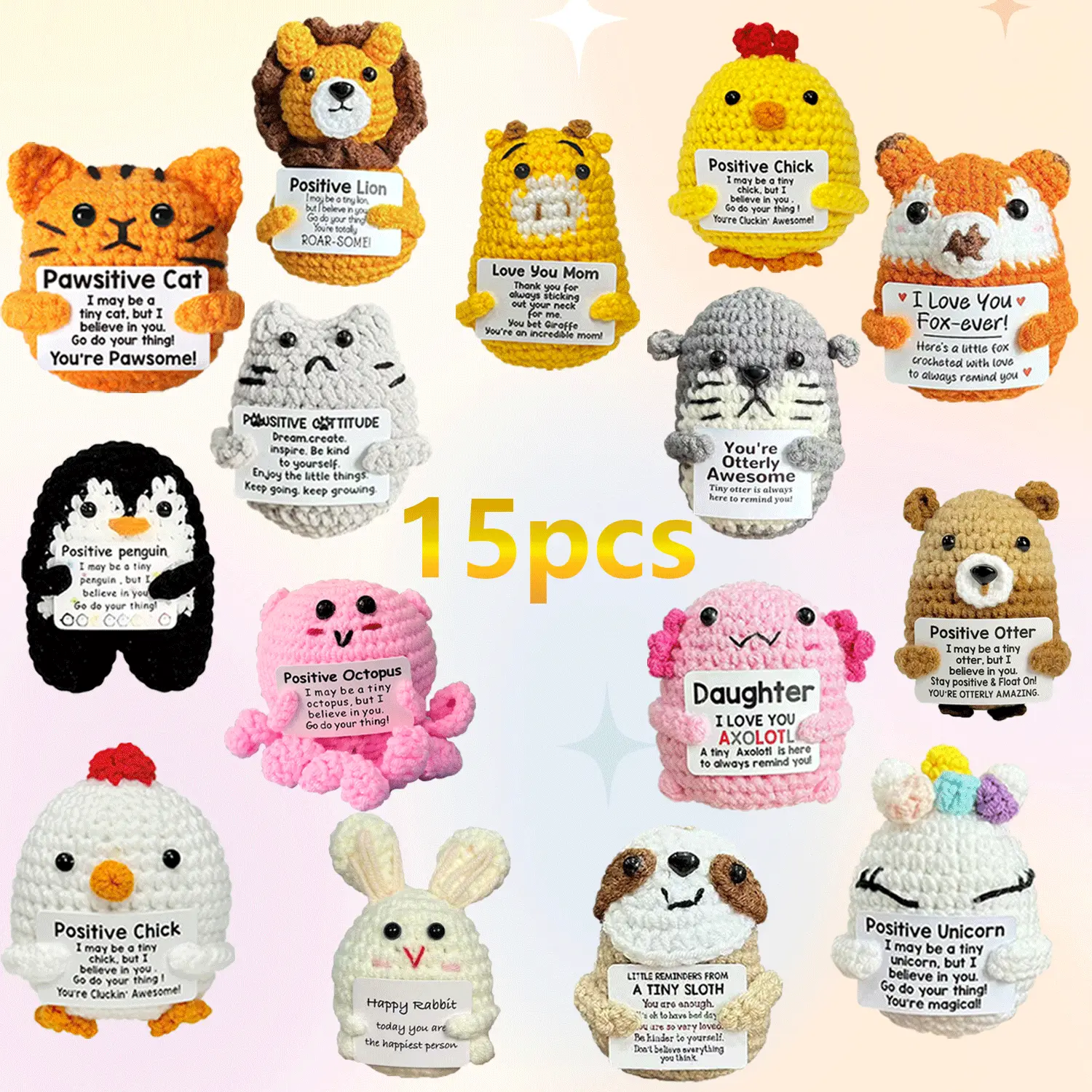 Mini Funny Positive Crochet Animals Gifts, Emotional Support
