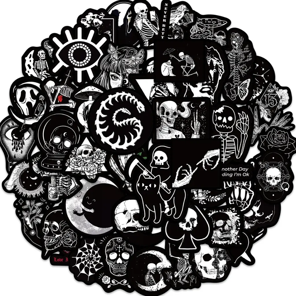 50pcs Dark Gothic Horror Black Waterproof Stickers For Skateboard Laptop Phone Helmet Wall Decals