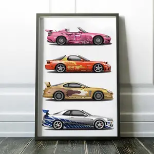 [SALE UP TO 50% - UNFRAMED]  Furious Brian O Conner Skyline GTR poster, Suki's S2000, Slap Jack's Supra and Orange Julius RX-7 - Complimentary Delivery