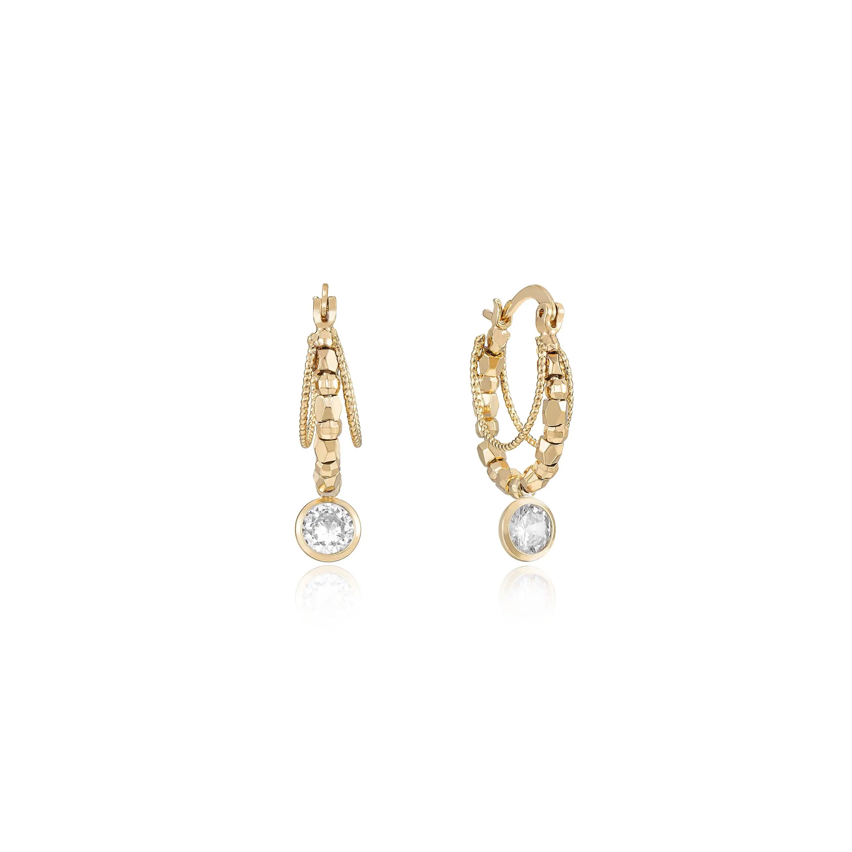 Ettika Boho Golden Hoop Earrings with Decorative Elements and Center Stone