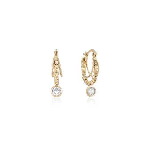 Ettika Boho Golden Hoop Earrings with Decorative Elements and Center Stone
