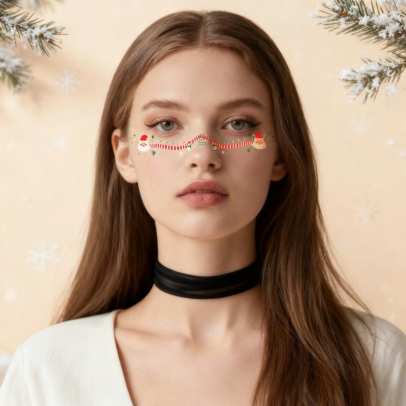 6 PCS Face Tattoo for Christmas Colorful Reindeer patterned face sticker easy use/clean Xmas Makeup Patch,Face Tattoo for Women & Girls