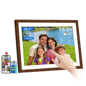 UHALE Battery Power Wood Grain Digital Picture Frame, 10.1'' HD IPS Touch Screen, Auto-Rotate, Share Photos and Videos 6 Hours,32GB,Wedding Ideal Christmas for Loved Ones