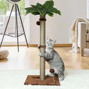 Tall Cat Scratching Post for Indoor Cats Palm Tree Design with Replaceable Toys & Sturdy Base 34-Inch High Space-Saving Design Solid Construction Vertical Scratcher