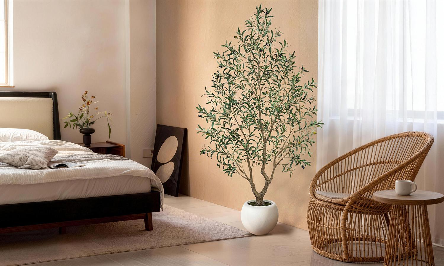 Realistic Artificial Olive Tree with Thick Trunk & Lifelike Fruit – 5/6/7/8FT, Perfect for Home & Office Décor with Round White Pot