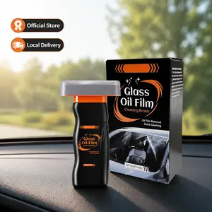 Car Glass Oil Film Remover Handle, Handheld Windshield Oil Film Degreaser Cleaner - All-in-One Pro Kit with Glass Cleaning Emulsion Formula and Sponge - The Ultimate Streak-Free Solution to Prep for Rain Repellents