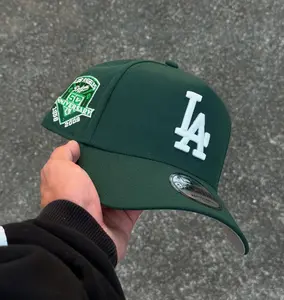 LA Dodgers Green Snapback Hat Anniversary Patch 9FORTY Adjustable Cap