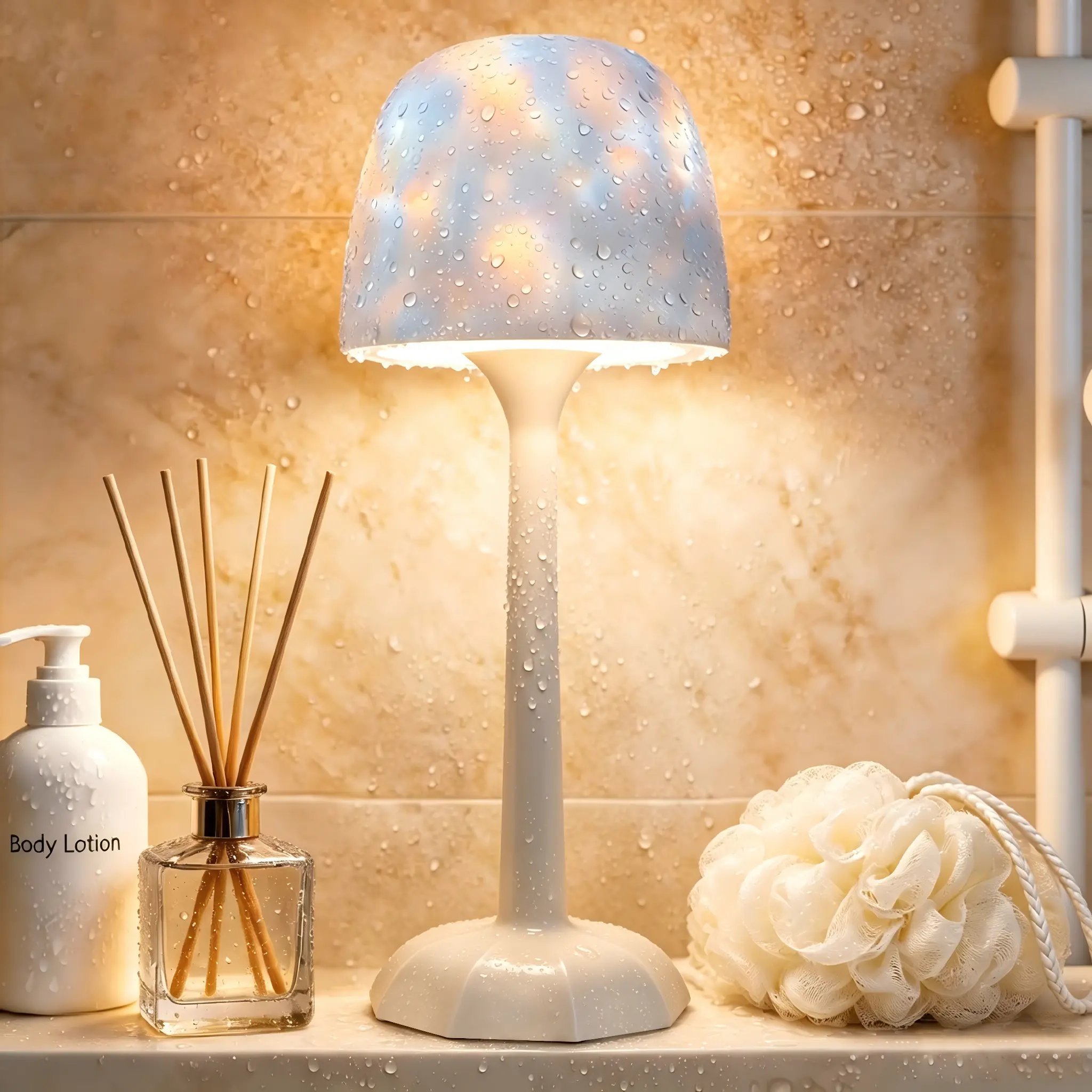 Rechargeable Waterproof Shower LED Light - Cordless 16-Color Ocean Wave Projector with Remote & Touch Control, Dimmable Adjustable Multi-Color Mood Light-Up Novelty Lighting for Bathroom Bathtub Home Improvement