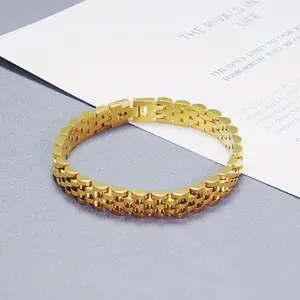 Men's Bracelet, Presidential 2-Tone Stainless Steel Link Chain, 21cm Hypoallergenic Fashion Jewelry with Secure Fold-Over Clasp, Fashion Bracelet, Men's Jewelry