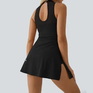 Halara Contrast Mesh Buckle Backless Split 2-in-1 Side Pocket Dance Active Dress-Easy Peezy Edition