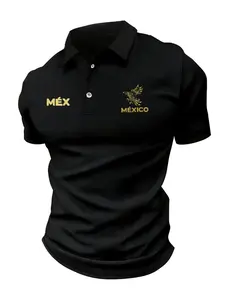 Mexican Eagle Polo Shirt, Premium Short Sleeve, Men's Casual Street Style, Vintage Aztec Print Golf Tee, Summer Outdoor Wear