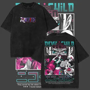 Retro Limited Nico Robin Devil Child One Piece Oversized y2k Vintage acid Washed Anime Graphic hot premium Tee for fans - Unisex Cotton Shortsleeve soft Casual T-Shirt - Heavyweight Crewneck Menswear, streetwear clothes