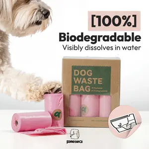 POMESEA Biodegradable Dog Poop Bags, Visibly dissolves in water, Extra Thick, Eco-Friendly & Water-Soluble, Biodegradable Waste Bags for Toilet Disposal, 60 Count (6 Rolls)