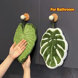 2pc Creative Leaf Bathroom Hand Towels, Hanging Design Absorbent Material, Ideal for Bathrooms, Dining Rooms, Kitchens