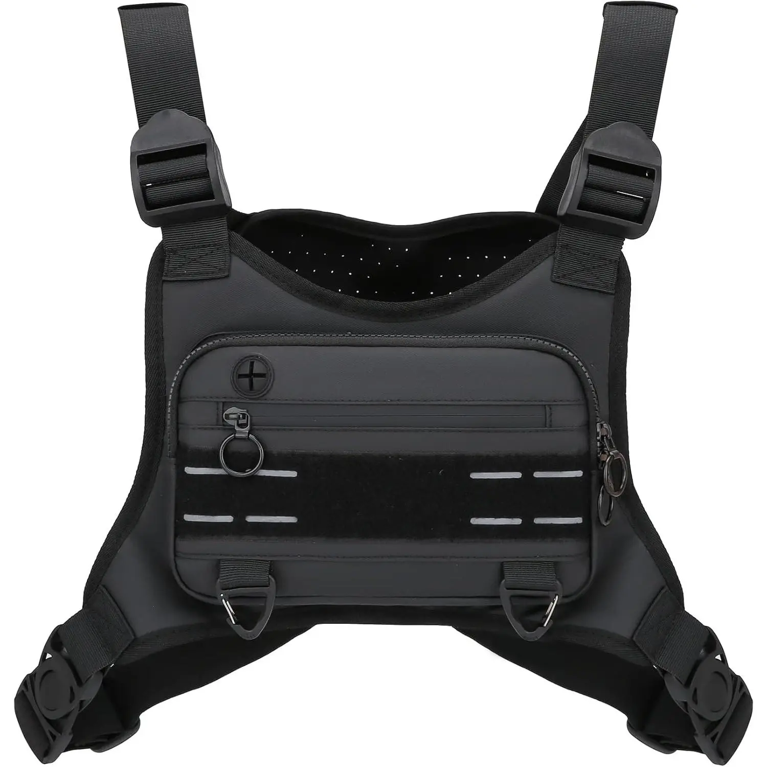 Sports Chest Bag For Men, Water Resistant Lightweight Front Running Vest Bag With Built-In Phone Holder & Extra Storage For Workouts, Cycling (Black)