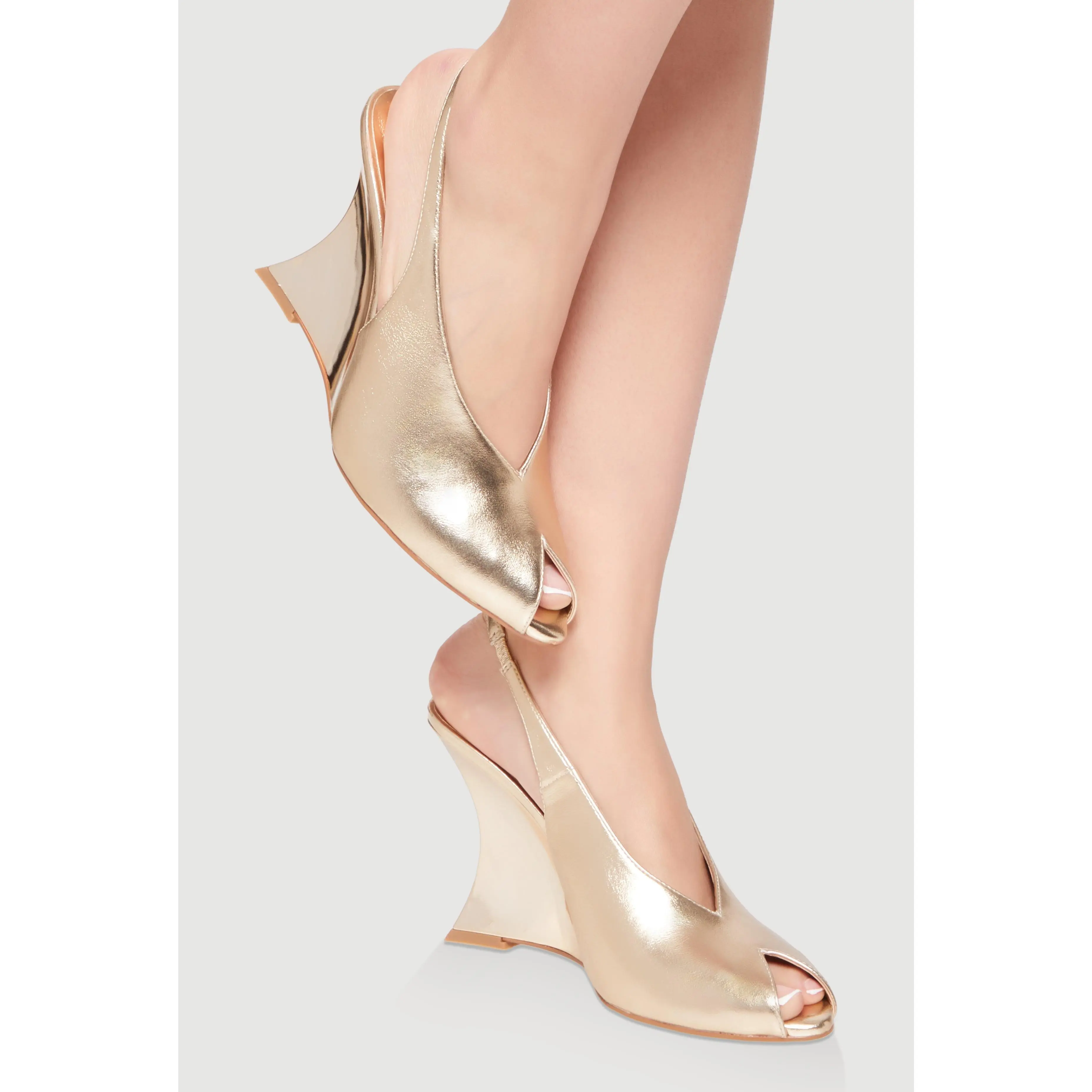 Peep Toe Slingback Metallic Wedges