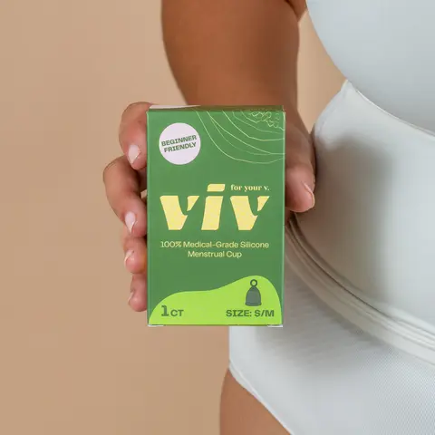 Viv Menstrual Cup - Beginner Period Cup with Easy Removal Ring Stem - Comfortable, Sustainable, 100% Medical-Grade Silicone Hygiene Products for Teens and Adults