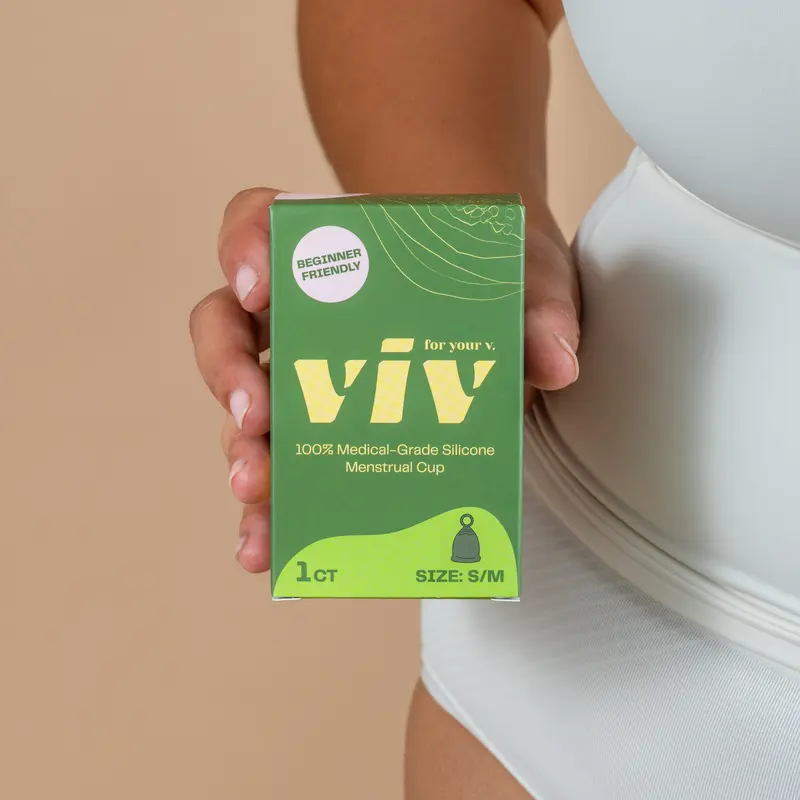 Viv Menstrual Cup - Beginner Period Cup with Easy Removal Ring Stem - Comfortable, Sustainable, 100% Medical-Grade Silicone Hygiene Products for Teens and Adults