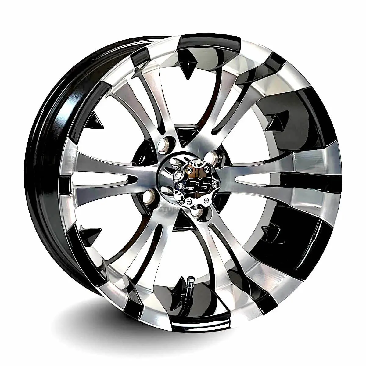 14" Vampire Black/Machined Golf Cart Wheels - 14"x7" ET-15 Offset