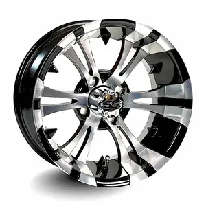 14" Vampire Black/Machined Golf Cart Wheels - 14"x7" ET-15 Offset