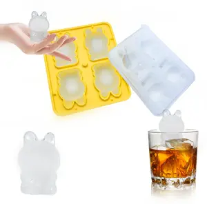 Reusable Silicone Ice Cube Tray in Rabbit Design 4-Cavity BPA-Free Leak-Proof Non-Stick for Whisky Cocktails Iced Coffee DIY Projects Parties