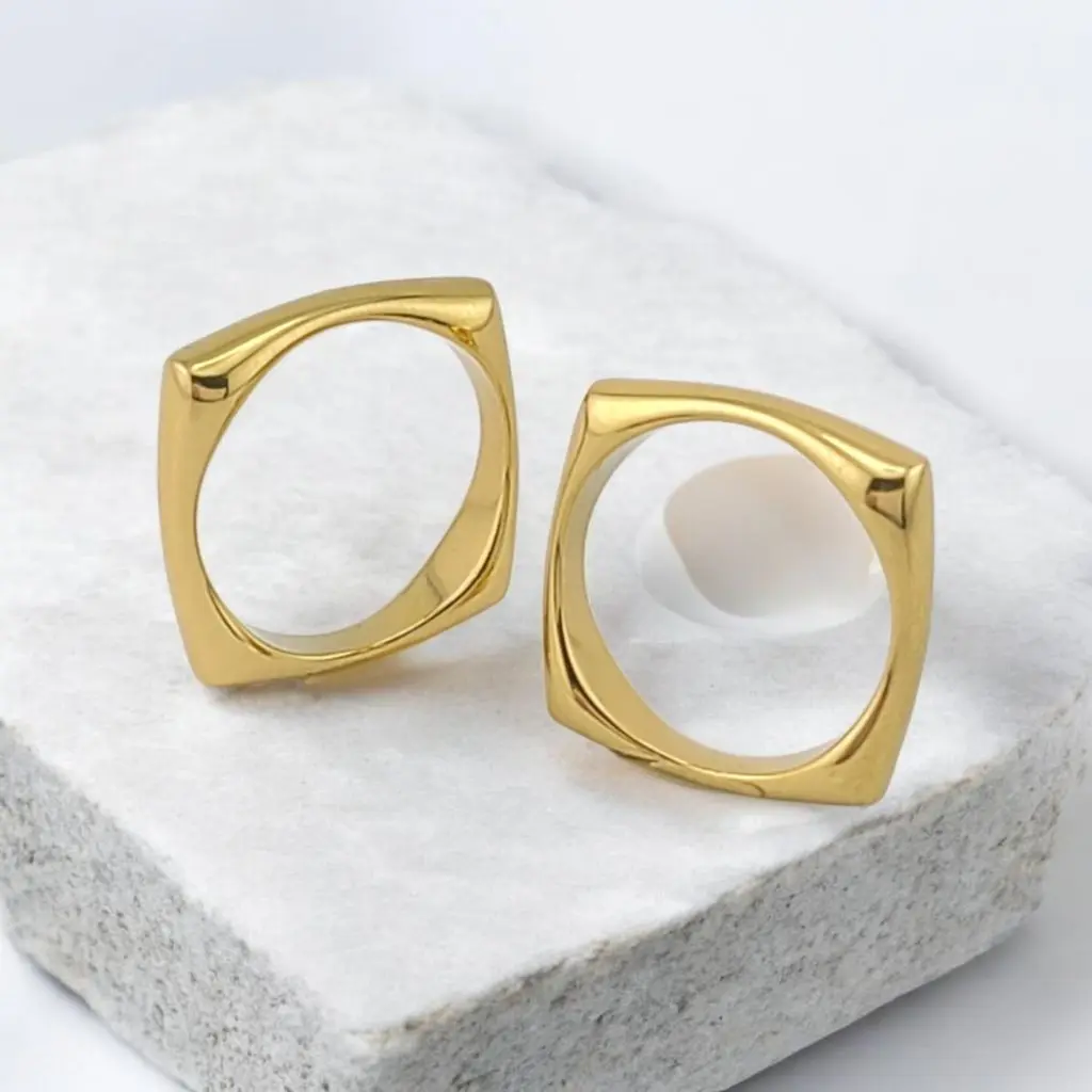 FWJ - STAINLESS STEEL JEWELRY-THIN SQUARE BAND RING Elegant Ring Solitaire Stackable Rings