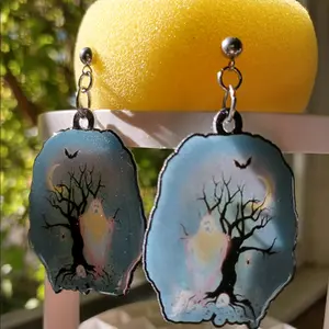 2 inch Pink, yellow & blue Twilight Ghost Stud Statement Earrings