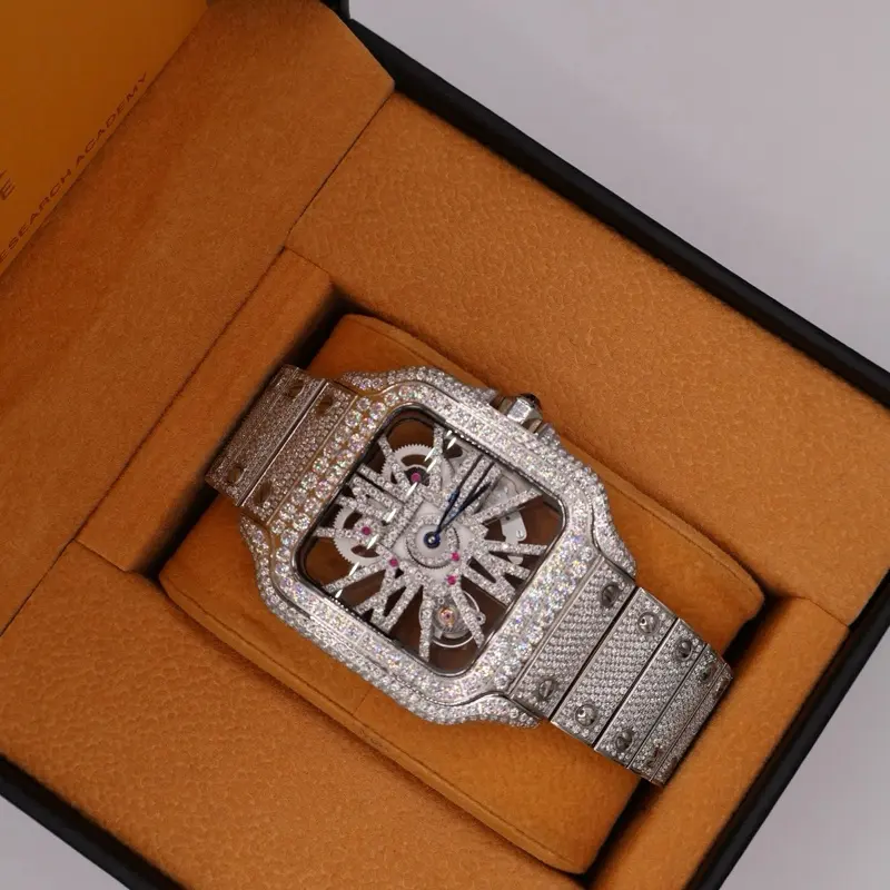 Luxury Moissanite Automatic Mechanical Wristwatch, Sapphire Crystal Glass, Analog Round Dial, Silicone/Leather Strap/Moissanite Strap, All-Season Wear