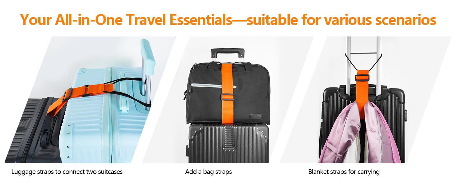 Bag Luggage Straps 2 Pack, Adjustable Bungee Elastic Belt to Connect Two Suitcases, Secure Carry On & Travel Essentials