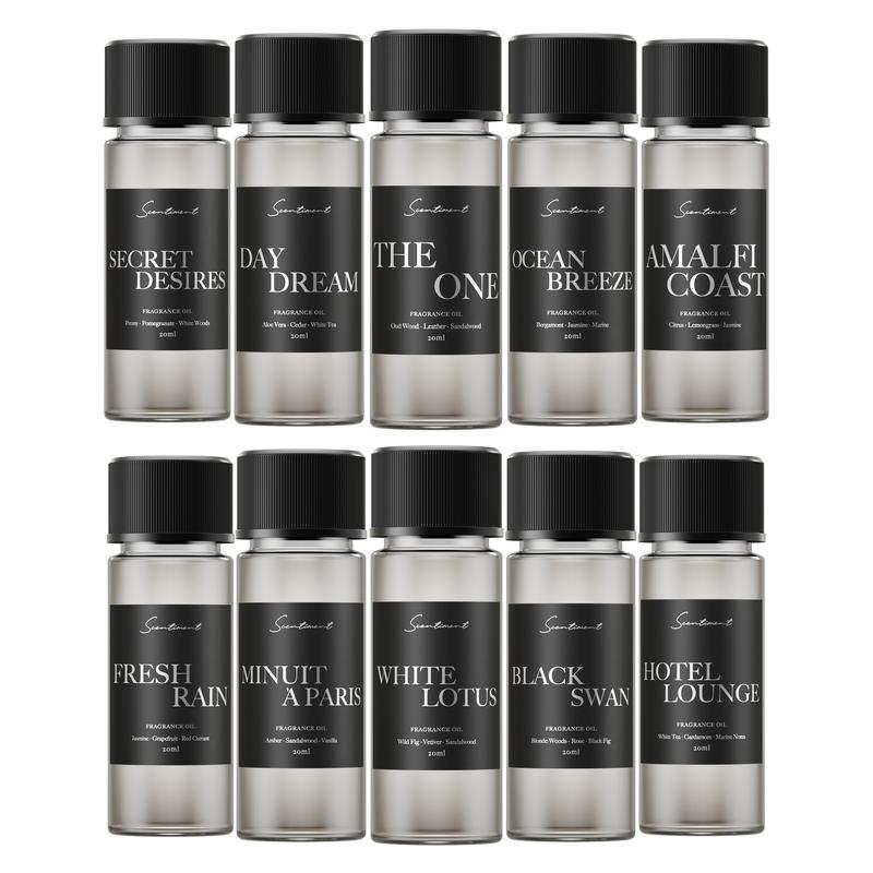 Scentiment Hotel Scents Discovery Set: Sampler Size Diffuser Fragrance Oils Inspired by Iconic Hotels for Home & Travel (20ml)