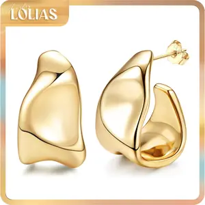 LOLIAS Adramata chunky gold earrings for women, 925 sterling silver hoop earrings, 14K gold-plated earrings, hypoallergenic open huggie teardrop earrings, statement earrings, gold and silver earrings for women