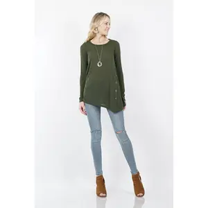 HunterGreen(DK.Olive) Side button cozy knit tunic