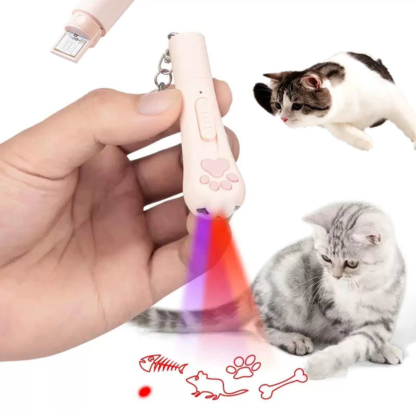 USB Rechargeable Pet Laser Toy, 5 Adjustable Modes Pet Interactive Toy, Pet Training Toy, Laser Pointer Suitable for Indoor Cats and Dogs to Chase and