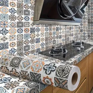 Self-Adhesive Wallpaper Roll, Vintage Moroccan Style Thick Contact Paper, Peel and Stick, Removable for Living Room Kitchen Bedroom Dorm, Furniture Renovation Wallpaper, Aesthetic Wallpaper