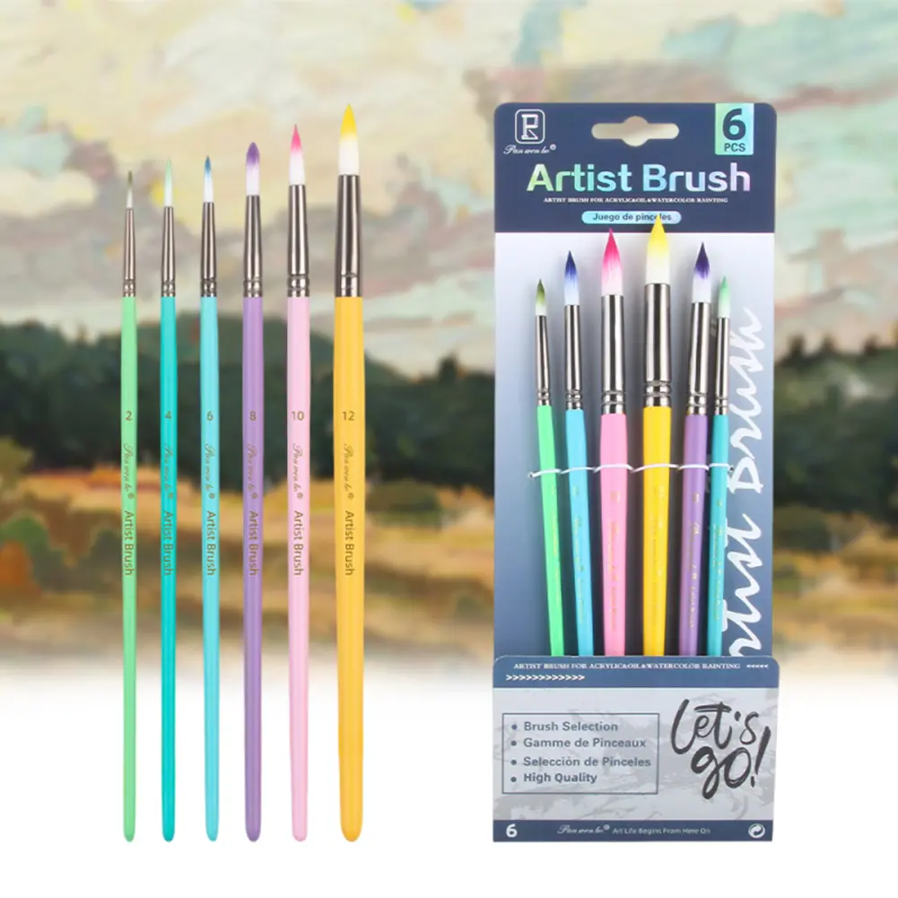6Pcs Multi-Function Macaron Color Palette Paint Brush Set - Soft Macaron-Inspired Hues, Aluminum Handle, Nylon Bristle, Fine Detail, Ergonomic, Easy to Clean, Synthetic, for Acrylic, Gouache, Oil, Watercolor, All Skill Levels, DIY Painting Supplies