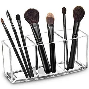 Clear Acrylic Makeup Brush Holder, 3 Slot Organizer for Cosmetic Brushes, Vanity Storage Must-Have