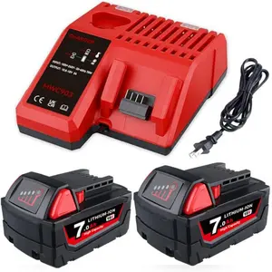 2Pack 18V 7.0Ah Li-ion Battrey Replacement for Milwaukee Battery 18V and M-12-18C 3.0Ah Charger Compatible with Milwaukee Battery 48-11-1850 48-11-1820 48-11-1840 48-11-1830 Power Tools