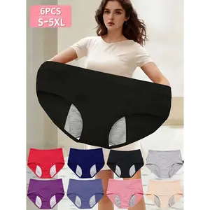 [VibeFit] 6pcs Women's High-Waisted Leak-Proof Menstrual Underwear Suitable for Heavy Flow, Belly Tummy Trimmer, Breathable Mesh & Thickened Wide-Bottom Seamless Panties, S-5XL (Random Color) for - Use, Hand Washable