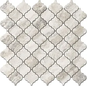 Arabesque Peel and Stick Backsplash Tile, Stick on Backsplash for Kitchen and Bathroom, Beige Marble Look PVC Mixed Metal Aluminum Mosaic Tiles (10 Sheets)