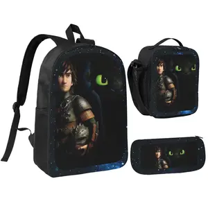 Unisex How to Train Your Dragon 58 backpack 3Pcs for Teen Girls Boys School Bookbag with LunchboxPecil box, office travel bag