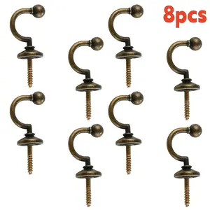 8pcs Classic Silver Color Metal Curtain Tiebacks, Wall Mounted Curtain Holders, Window Fringe Hooks, Clothes Hangers, Durable Home Decor Hooks, Set, Bathroom Accessories Organizer
